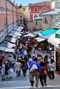 Visitors walking down toward the Fish Market of Venice, Italy Royalty Free Stock Photo