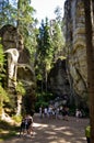 Visitors on walkway, Rock Town Park, Adrspach, Czech Republic