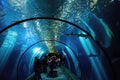 Visitors watch sharks and other fish