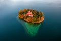 Visovac, Croatia - Aerial view of the amazing Visovac Christian monastery in Krka National Park on a bright autumn morning