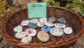 Vista, CA / USA - May 23, 2020: Someone put out a basket of hand-painted rocks with messages of hope and support for their neighbo Royalty Free Stock Photo