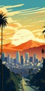 Sunset Cityscape: A Lichtenstein-inspired Illustration Of Los Angeles Royalty Free Stock Photo