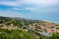 Vista from Torre di Palme to the villages of Marina Palmense and Santa Maria a Mare, over the E55 highway in Marche region in