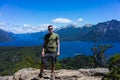 A tourist in the mountains and lakes of San Carlos de Bariloche, Argentina Royalty Free Stock Photo