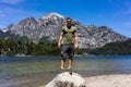 A tourist in the mountains and lakes of San Carlos de Bariloche, Argentina Royalty Free Stock Photo