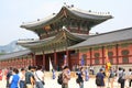 Vistiors waiting for the ceremony to change the guards at the Gyeongbokgung Palace