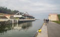 Vistula Spit canal with bridge open, northern Poland