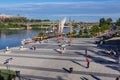 Vistulan Boulevards over Vistula River in Warsaw city  Poland Royalty Free Stock Photo