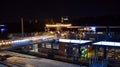 Vistulan Boulevards on the western side of the River Vistula in Warsaw in night. The promenade at the bank of the Vistula river i