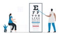 Visual acuity is testing to check and measure clarity of vision. Woman looks at Snellen chart that doctor points. Infographic for Royalty Free Stock Photo