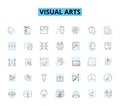 Visual arts linear icons set. Drawing, Painting, Sculpture, Printmaking, Photography, Illustration, Graphic design line