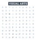 Visual arts vector line icons set. Drawing, Painting, Sculpture, Mosaic, Printmaking, Photography, Installation