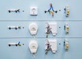 visual circuitry of connecting various power outlets with switch. Set, devices for electrical wiring Royalty Free Stock Photo