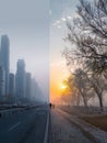 Visual Comparison of Clean Air Environment and Polluted Urban Landscape Highlighting Environmental Differences and Their Royalty Free Stock Photo