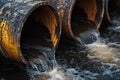 Visual composition of sewage pollution contaminated water flowing from a pipe with impurities Royalty Free Stock Photo