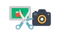 Visual Content Creation: Camera, Scissors, Image on Screen, vector design Generative AI Royalty Free Stock Photo