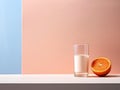 Visual Contrast Milk and Orange in White and Colored Backgrounds Royalty Free Stock Photo
