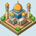 Isometric illustration showcases a golden domed building with minarets Royalty Free Stock Photo