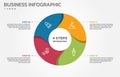 Visual data presentation. Cycle diagram with 4 options. Pie Chart Circle infographic template with 4 steps, options, parts,