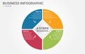 Visual data presentation. Cycle diagram with 4 options. Pie Chart Circle infographic template with 4 steps, options, parts,