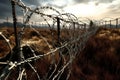 A visual depiction of a barbed wire fence. AI