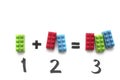 Visual describing simple math addition with game blocks Royalty Free Stock Photo