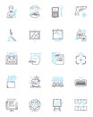 Visual design linear icons set. Aesthetics, Composition, Typography, Colours, Contrast, Balance, Harmony line vector and