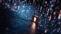 Visual Display of a Glowing Digital Padlock Securing a Stream of Binary Code in a Dark Setting With Blue Accents Royalty Free Stock Photo