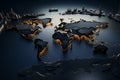 Visual geography. Extruded 3D map showcases dynamic world view impressively Royalty Free Stock Photo