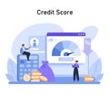 A visual guide to understanding and checking your credit score, illustrated with a calculator, gauges, and financial