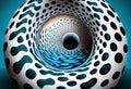 Visual illusion. A ball is moving on rotating mottled white blue hole. Generative ai