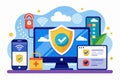 This visual illustrates the concept of securing data via a VPN on different electronic devices, VPN service to protect data in