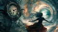 Visual interpretation of chronophobia, showing a distorted sense of time and fear of aging