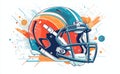 A visual interpretation of a football helmet against a vibrant backdrop filled with colorful abstract shapes and dynamic