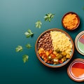 Elegantly Displayed Moroccan Cuisine: Couscous and Tagine Flat Lay