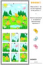 Visual logic puzzle with happy playful chicks feeding outdoor: What of the 2 - 10 are the fragments of the picture 1? Answer inclu