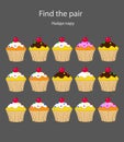 Logic visual puzzle for kids. Find the same cake Find the pair