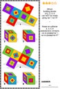 Visual math puzzle with cubes and nets