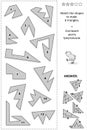 Visual math puzzle: Match the shapes to make 6 triangles. Answer included. Black and white, printable. Royalty Free Stock Photo
