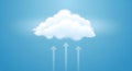 Secure Cloud Computing concept for professionals: Data upload and storage symbol with upward arrows moving to a floating digital c Royalty Free Stock Photo