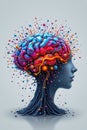 visual metaphor of digital brain made of flowing particles assembling and disassembling dynamically Royalty Free Stock Photo