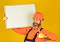 Visual outline. Troubleshoot concept. Bearded man repairman builder. Plan repair works. Repairman hold whiteboard copy