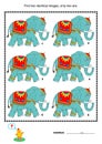 Visual puzzle - find two identical pictures of elephants Royalty Free Stock Photo