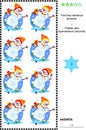Visual puzzle - find two identical pictures - skating snowmen Royalty Free Stock Photo