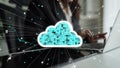 Digital Cloud Computing Concept with Data Connections and User Interacting on Laptop, Modern Technology and Internet Royalty Free Stock Photo