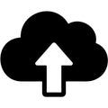 The visual representation of cloud storage upload functionality with a transparent cloud icon and white upward arrow Royalty Free Stock Photo