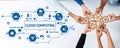 Collaborative Hands Assembling Gears Representing Cloud Computing, Data Management, and Security in a Modern Royalty Free Stock Photo