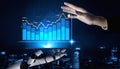 Futuristic Concept of Data Analysis and Artificial Intelligence with Robotic Hand Holding Digital Graph and Human Royalty Free Stock Photo