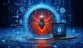 Cybersecurity Threats with Spider and Laptop Illustration