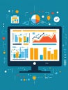 Visual representation of data analytics on a modern computer screen with colorful graphs and charts. Generative AI Royalty Free Stock Photo